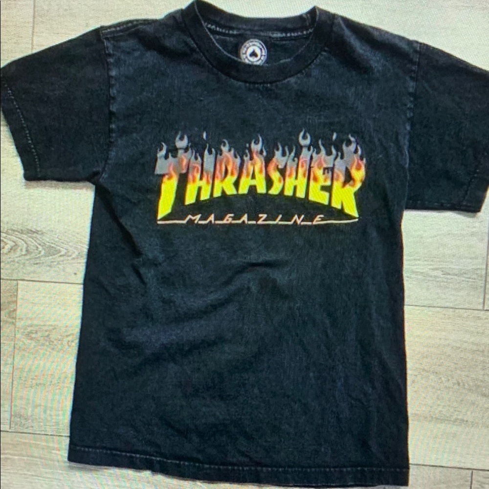Thrasher Black Short Sleeve Tee with Flame Logo